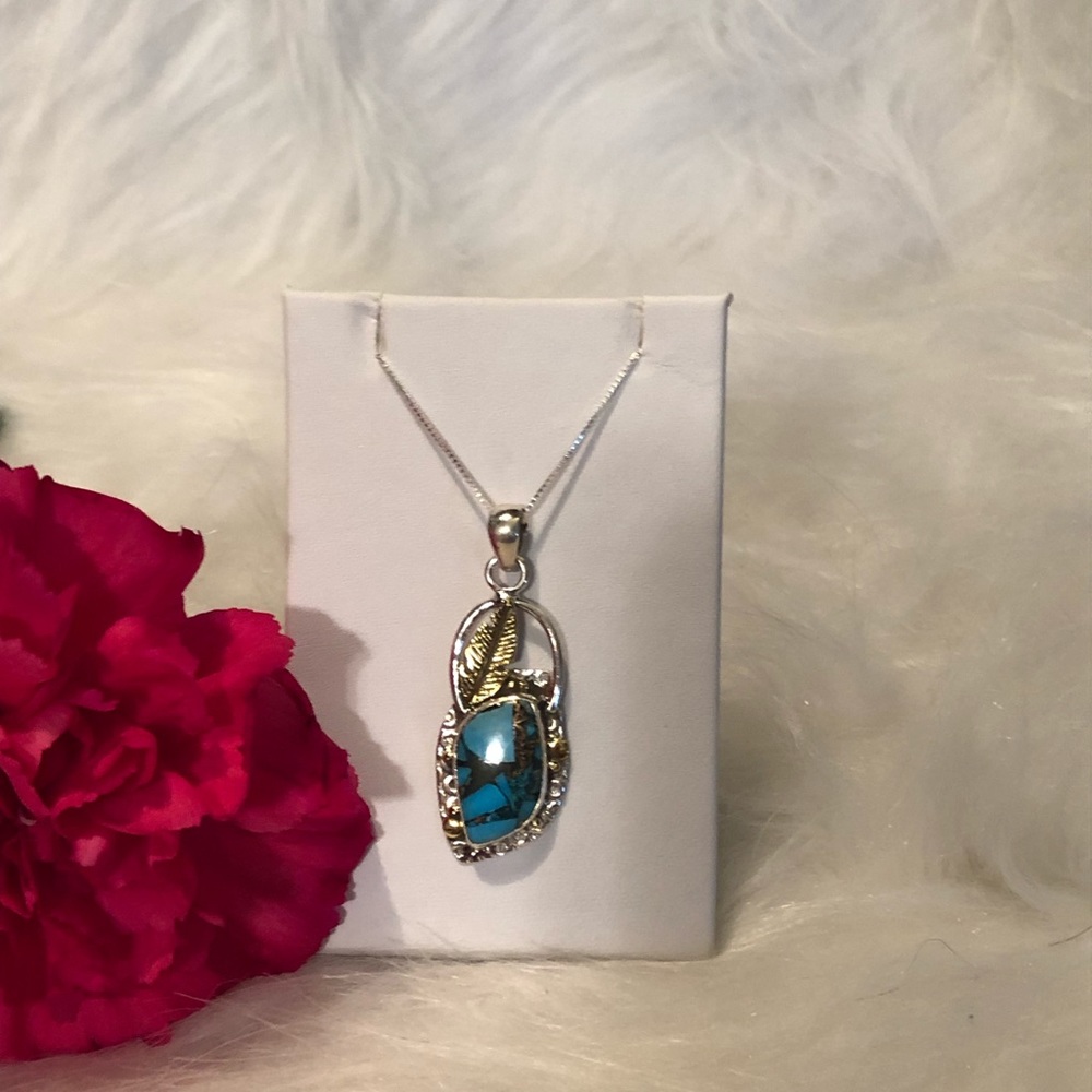 Two Tone Copper Turquoise Pendant